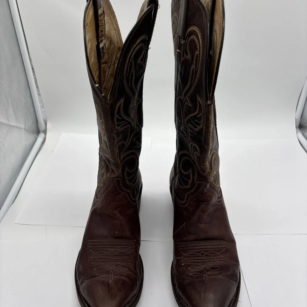 Women's Hondo Brown All Leather Cowgirl Boots Size 8.5 Engraved